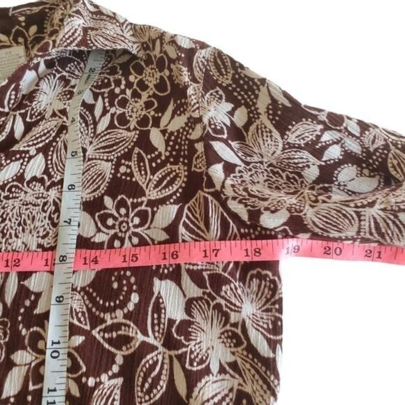 VINTAGE ERIKA Womens Button Up SZ SP Collar Floral Tropical Java Brown Textured - Picture 3 of 9